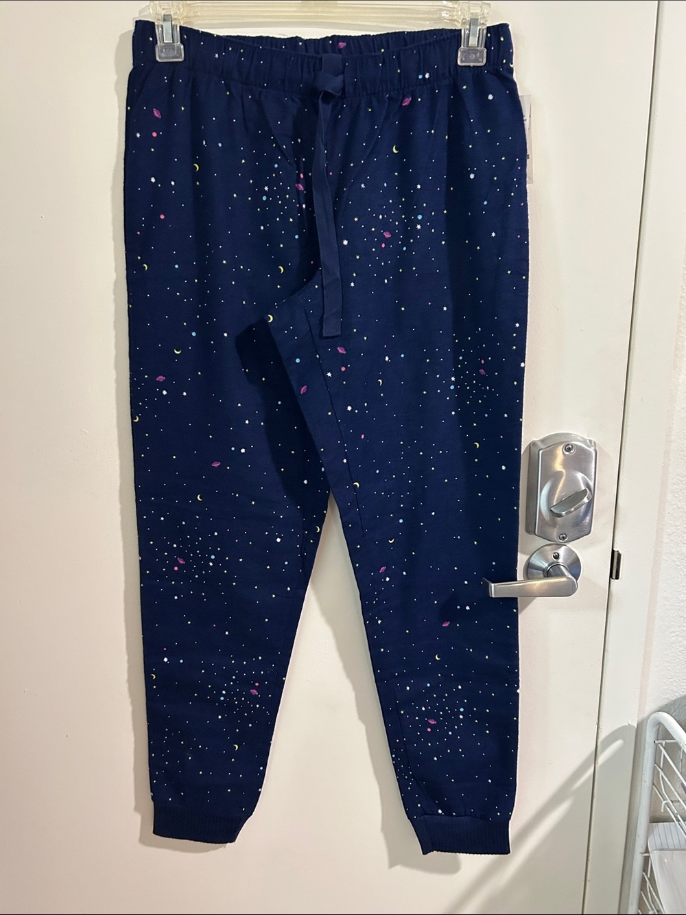 Jenni Navy Jogger Pants with Pink and White Speckle